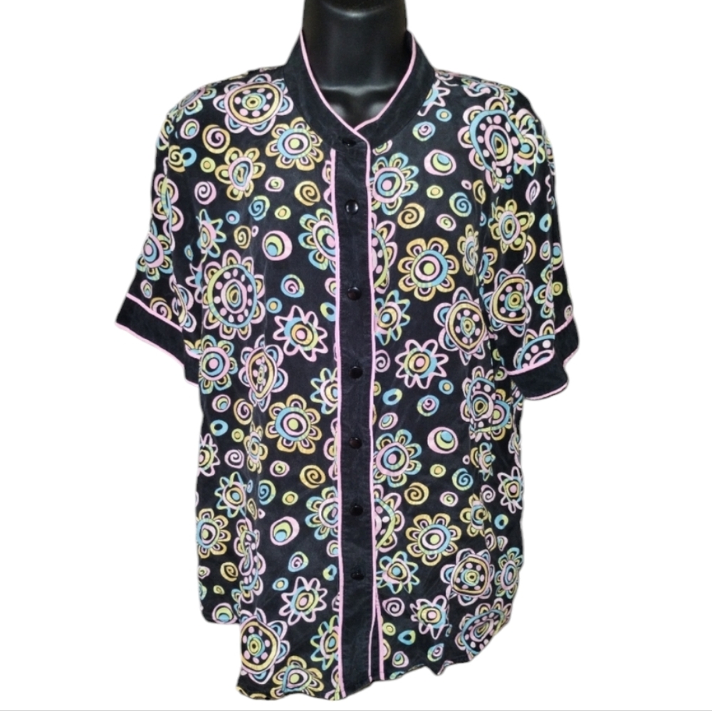 Bob Mackie Black Floral Blouse
